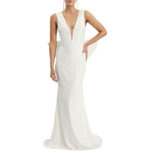 Rebecca Vallance Davina Bow Wedding Gown Ivory Mermaid Sequin Dress Sz 6 NWT